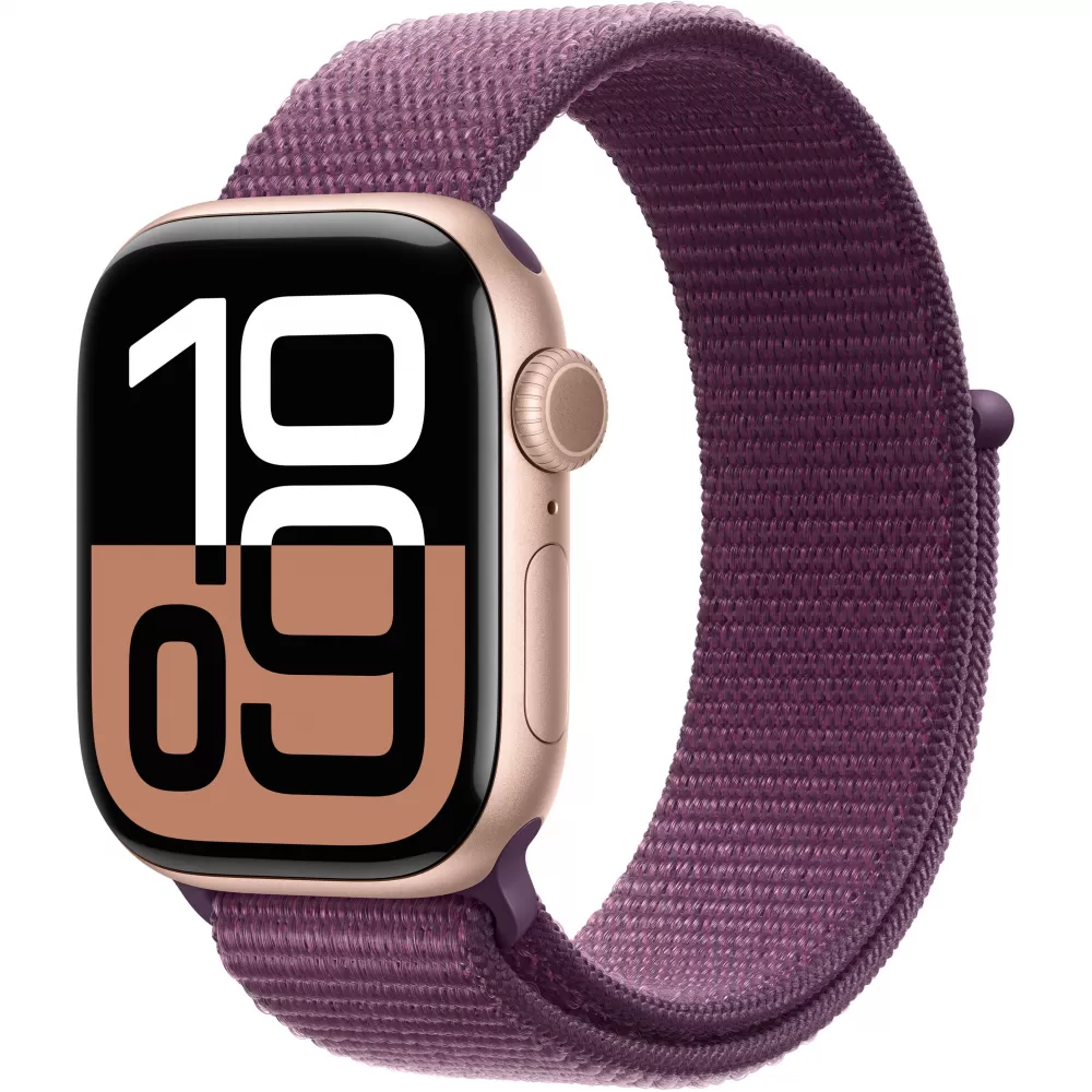 Apple Watch Series 10 GPS 46mm Rose Gold Aluminum Case w. Plum Sport Loop (MWWV3)